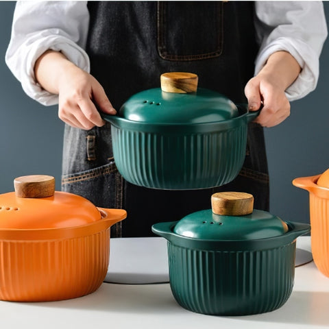 Ceramic Casserole Korean Orange Green