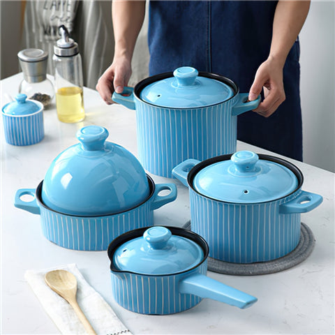 Ceramic Casserole Gas Cooker Blue Round Cookware