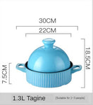 Ceramic Casserole Gas Cooker Blue Round Cookware